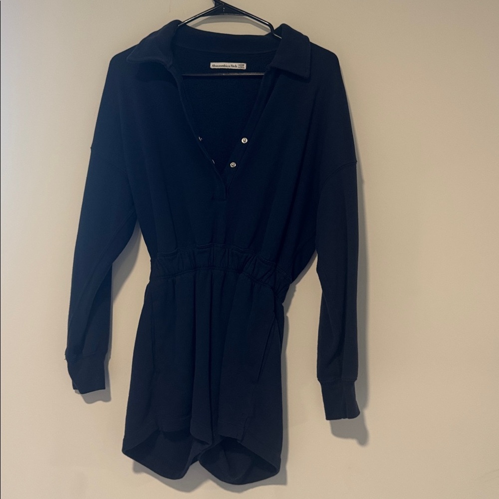 Abercrombie & Fitch Navy Blue Fleece Collared Romper